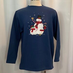 NWT Quacker Factory Snowman Appliqué Embroidered Sweatshirt Women Size L